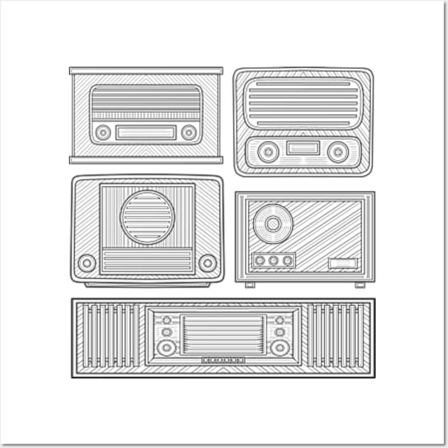 Classic Radio Line Art Wall Art by milhad